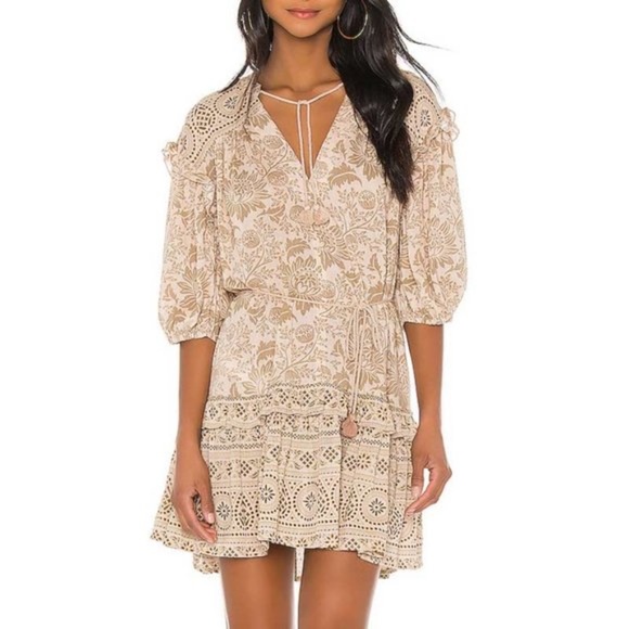 Brown boho gypsy Floral print ruffle mini dress - Picture 9 of 9